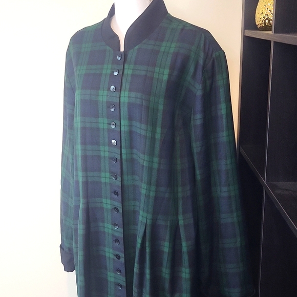 Vtg 90s APPLESEED'S Green Blue Plaid Long Sleeve Button Front Praire Dress - 26W - Picture 3 of 12
